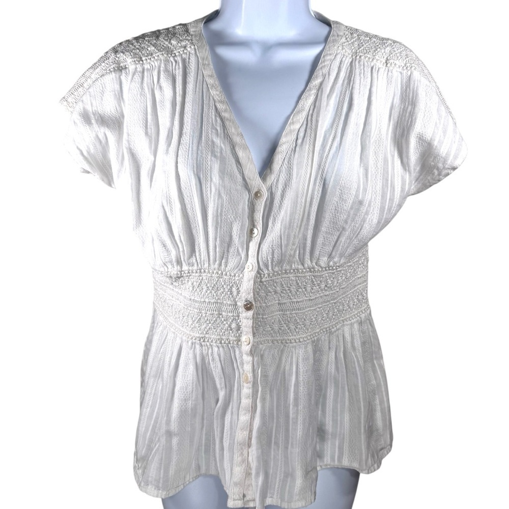 Sundance Crochet Lace Off-white Button Up Shirt Size S